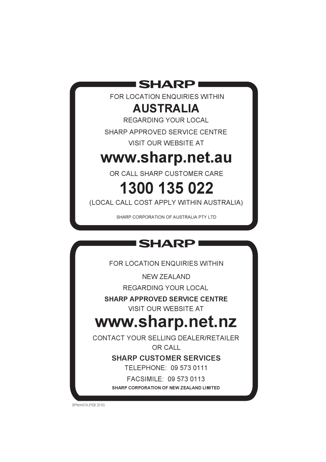 Sharp IG-BC2J operation manual Australia, Sharp Customer Services, 1300, Sharp Approved Service Centre 