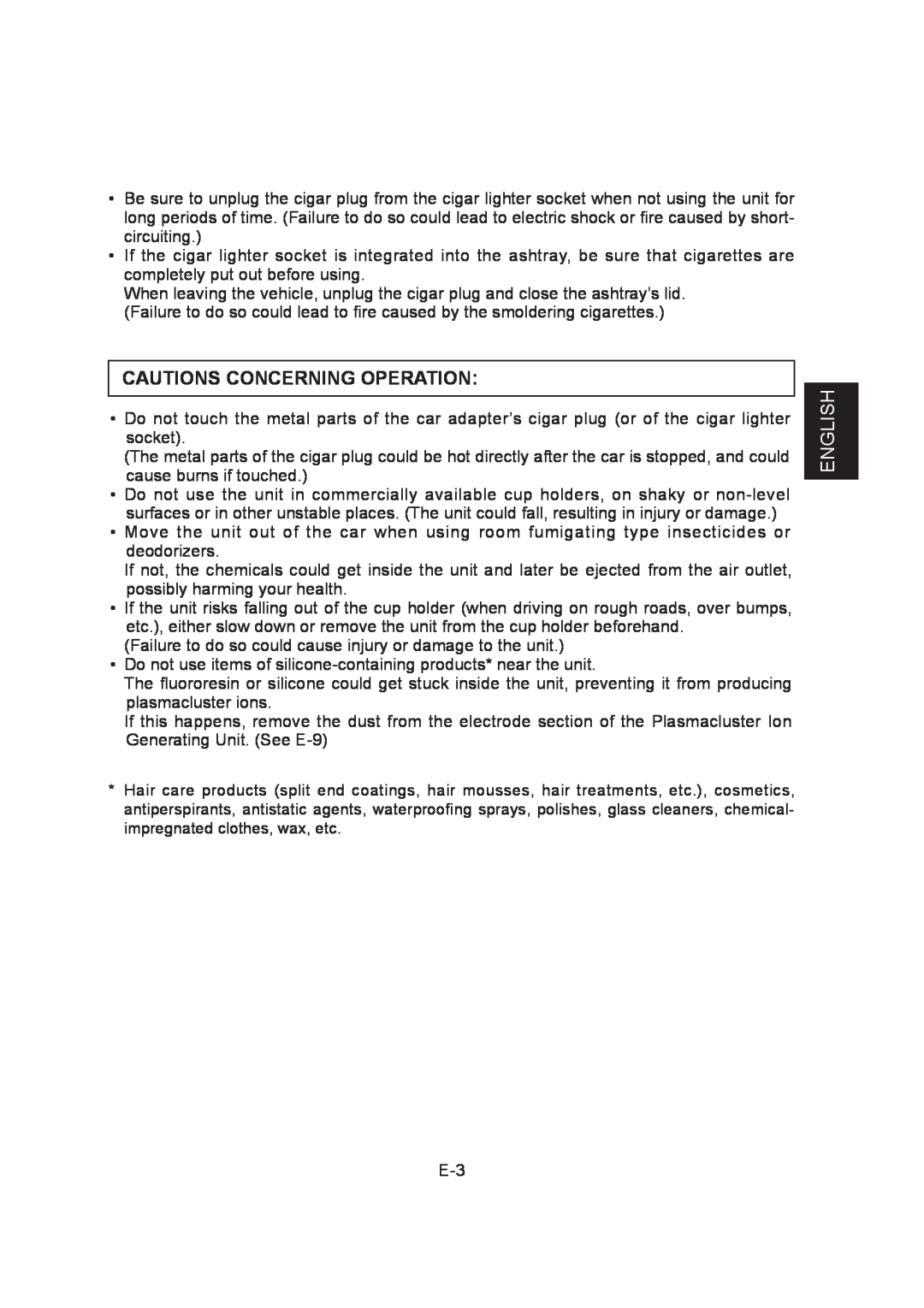 Sharp IG-BC2J operation manual Cautions Concerning Operation, English 