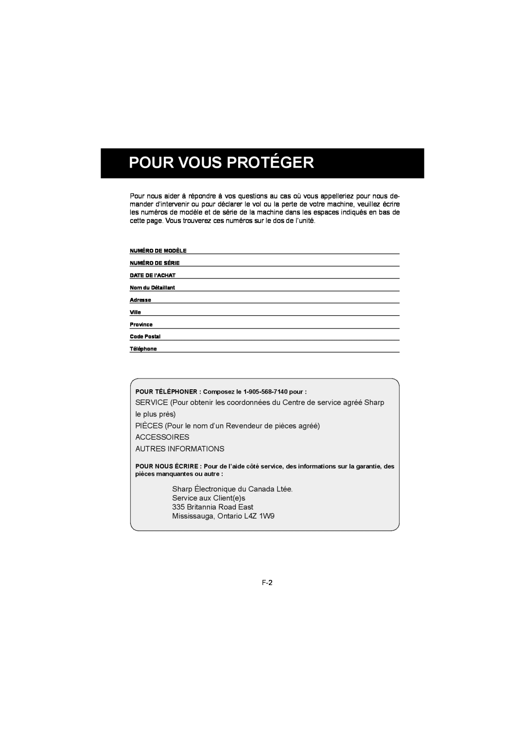 Sharp IG-BC2UB manuel dutilisation Pour Vous Protéger 