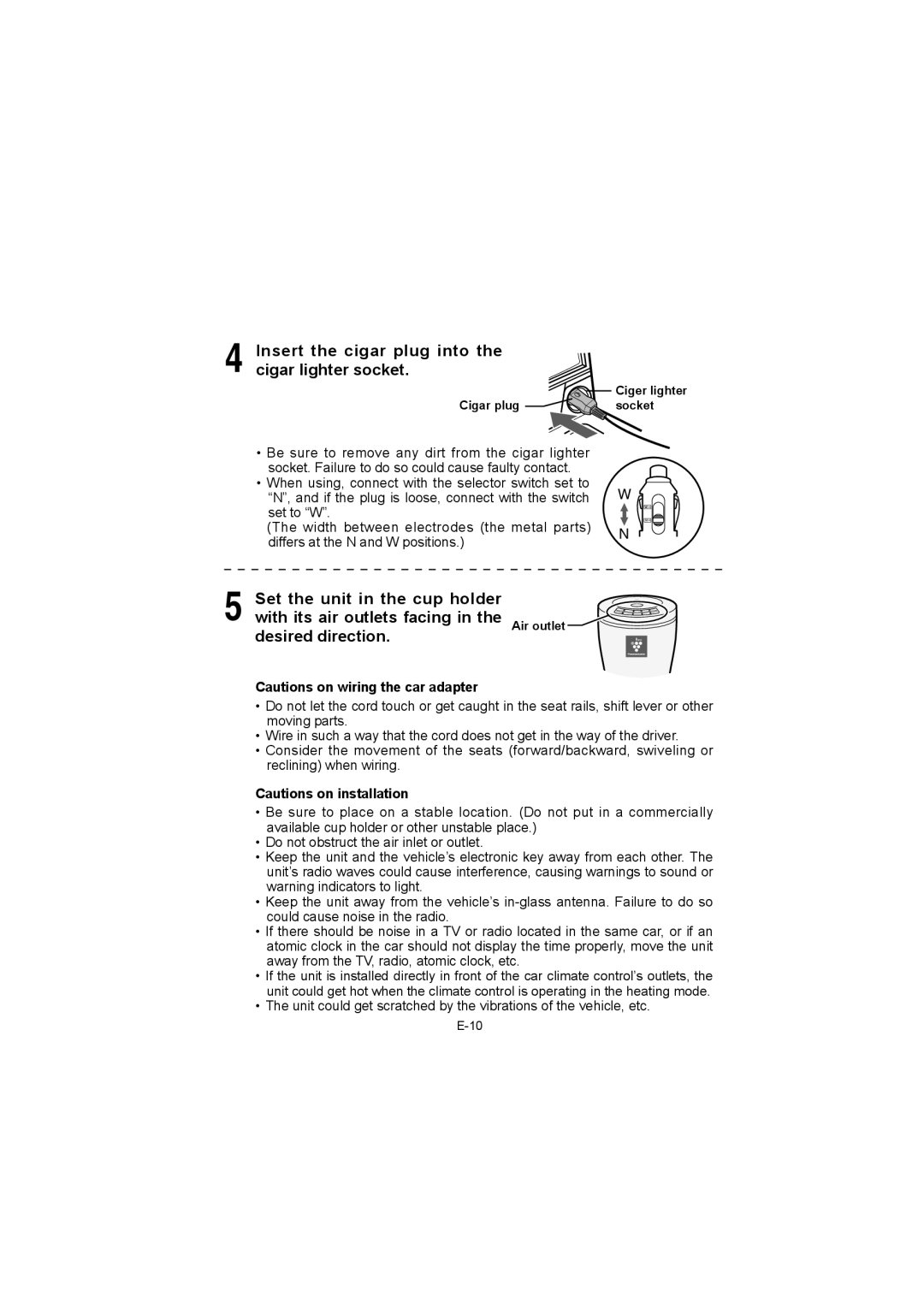 Sharp IG-BC2UB manuel dutilisation Insert the cigar plug into the cigar lighter socket 