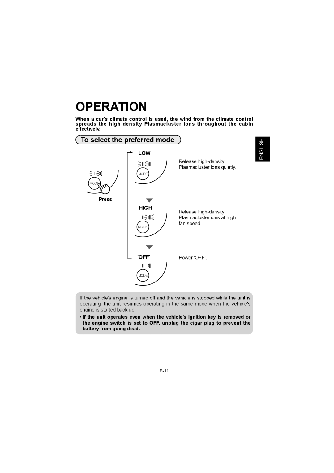 Sharp IG-BC2UB manuel dutilisation Operation, To select the preferred mode, Press 