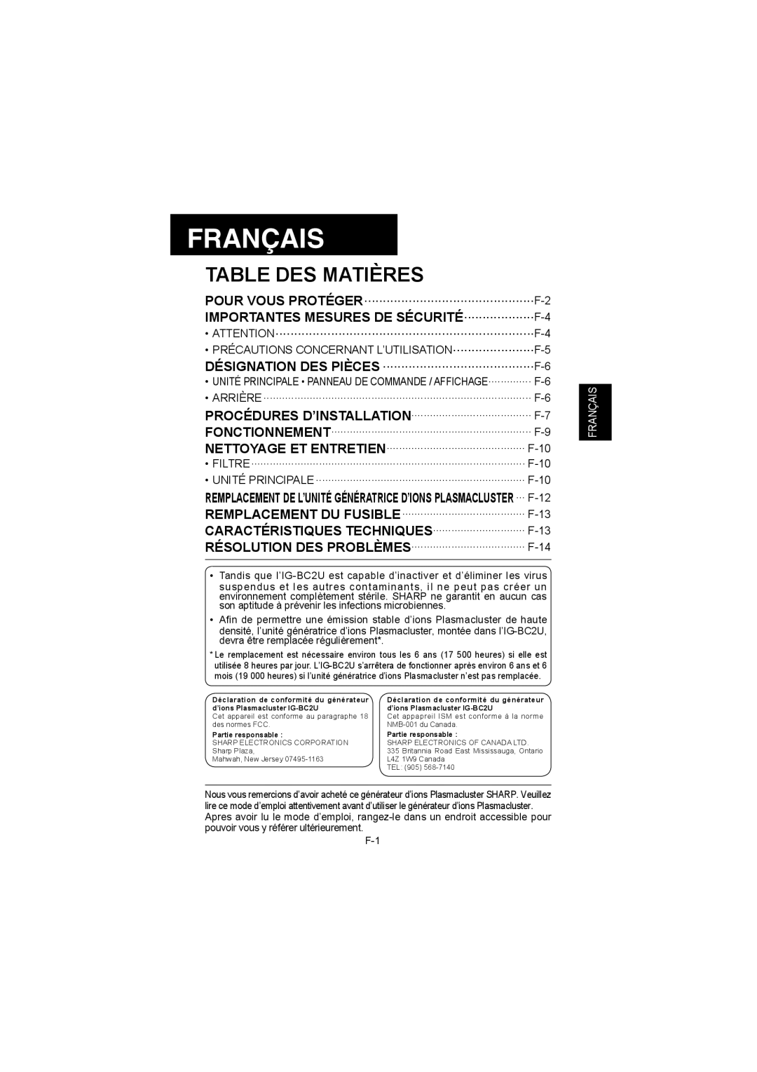 Sharp IG-BC2UB manuel dutilisation Français 