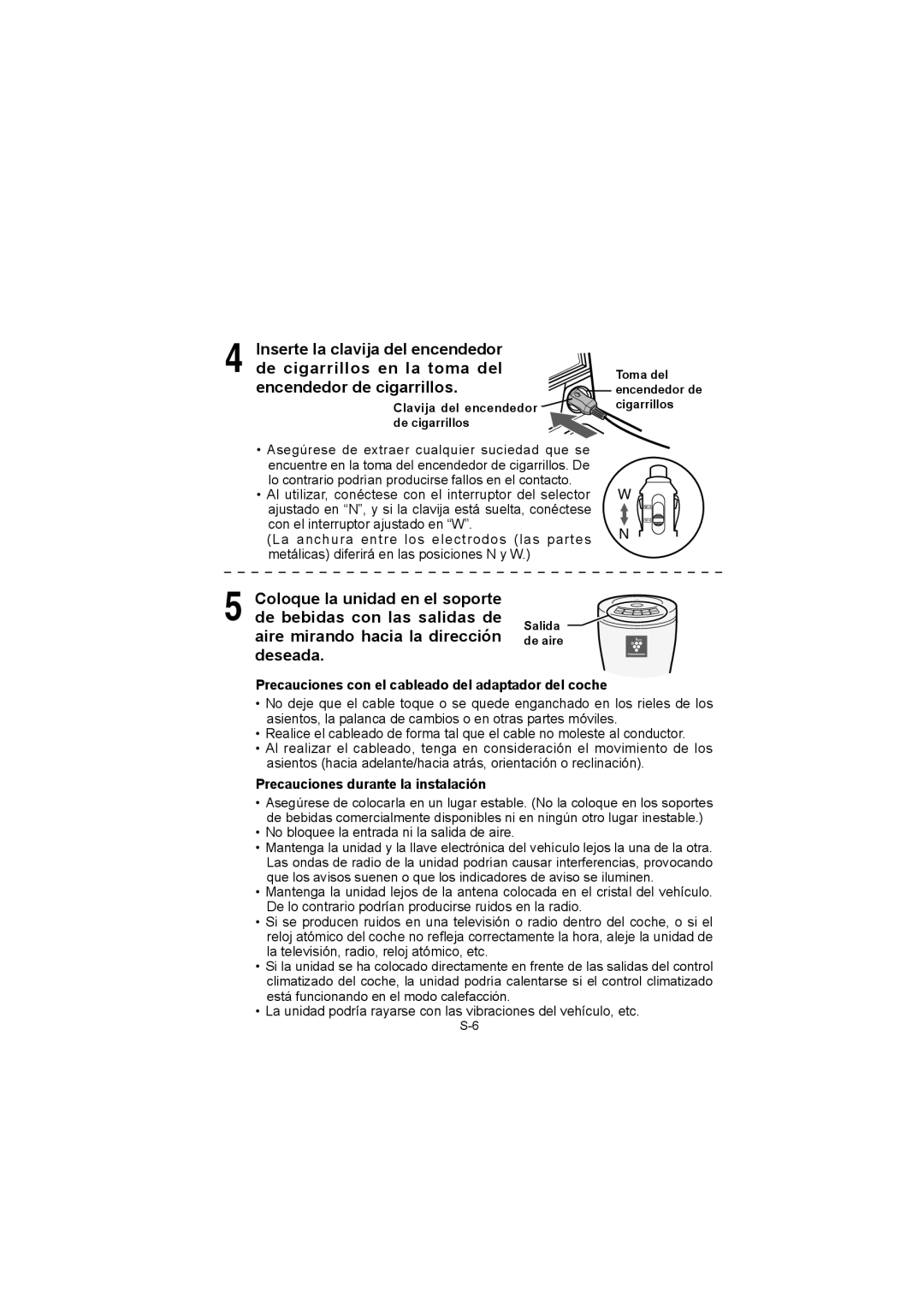 Sharp IG-BC2UB Precauciones con el cableado del adaptador del coche, Precauciones durante la instalación 