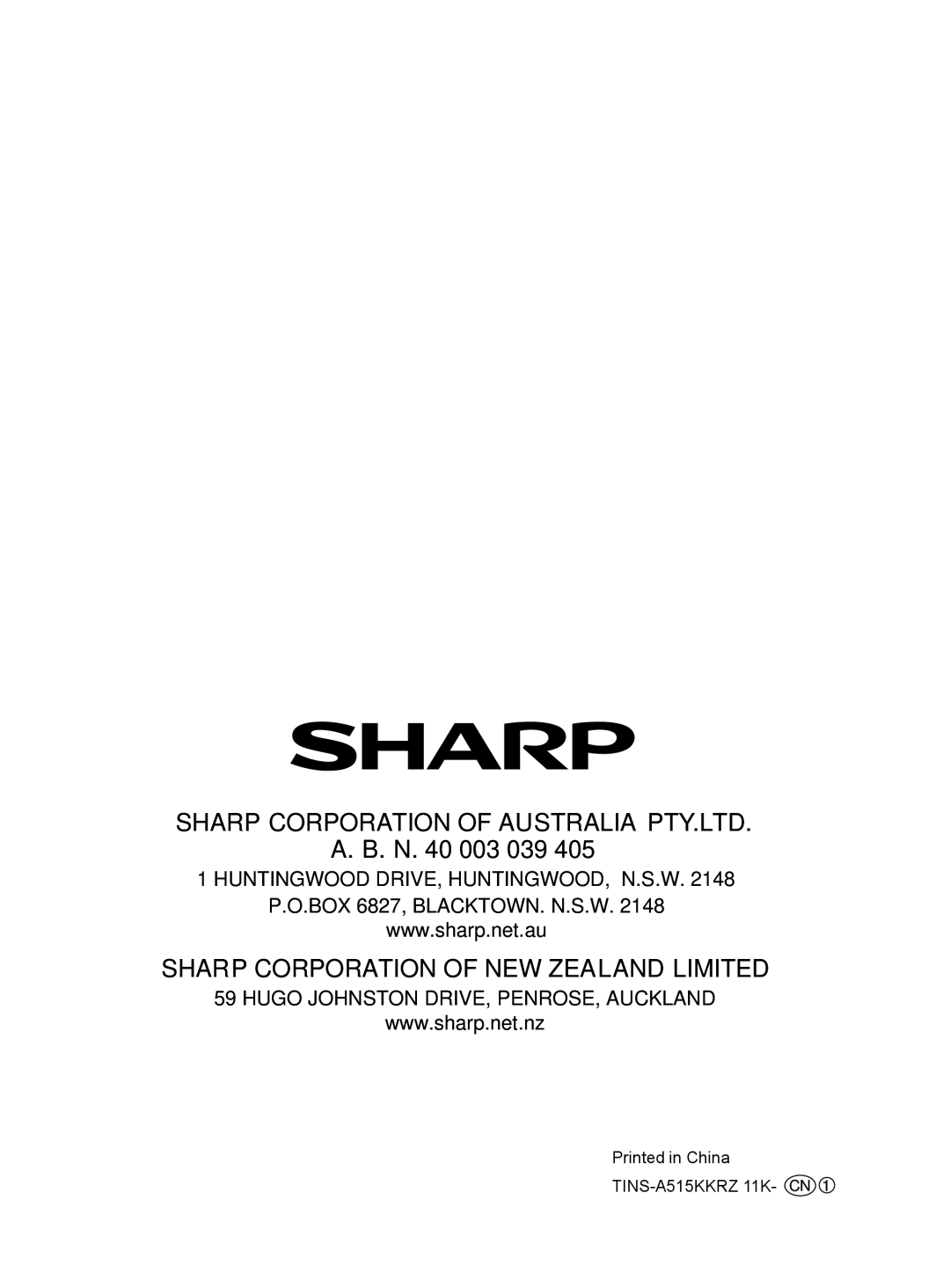 Sharp IG-CH2J operation manual Sharp Corporation of NEW Zealand Limited 