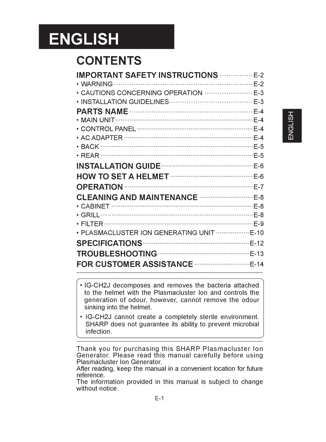 Sharp IG-CH2J operation manual English 