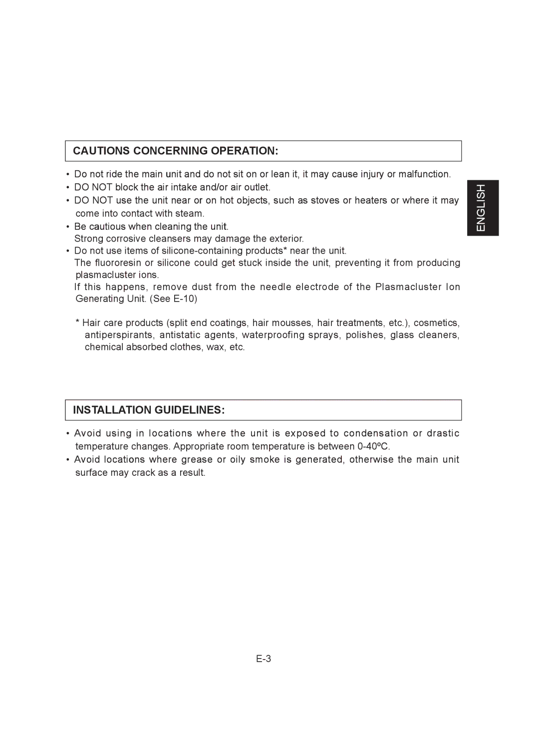 Sharp IG-CH2J operation manual Installation Guidelines 