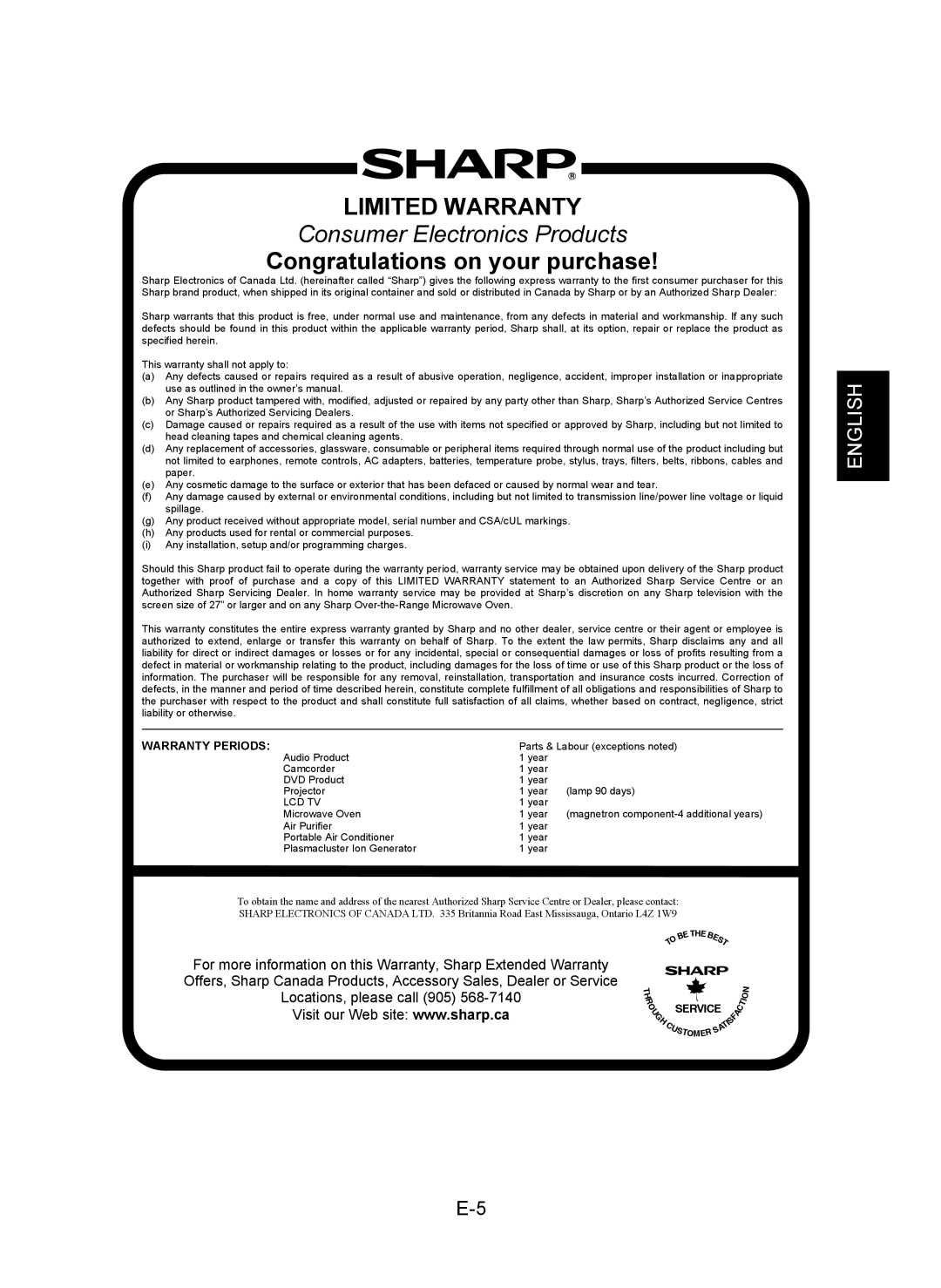 Sharp IG-CL15U operation manual Limited Warranty 