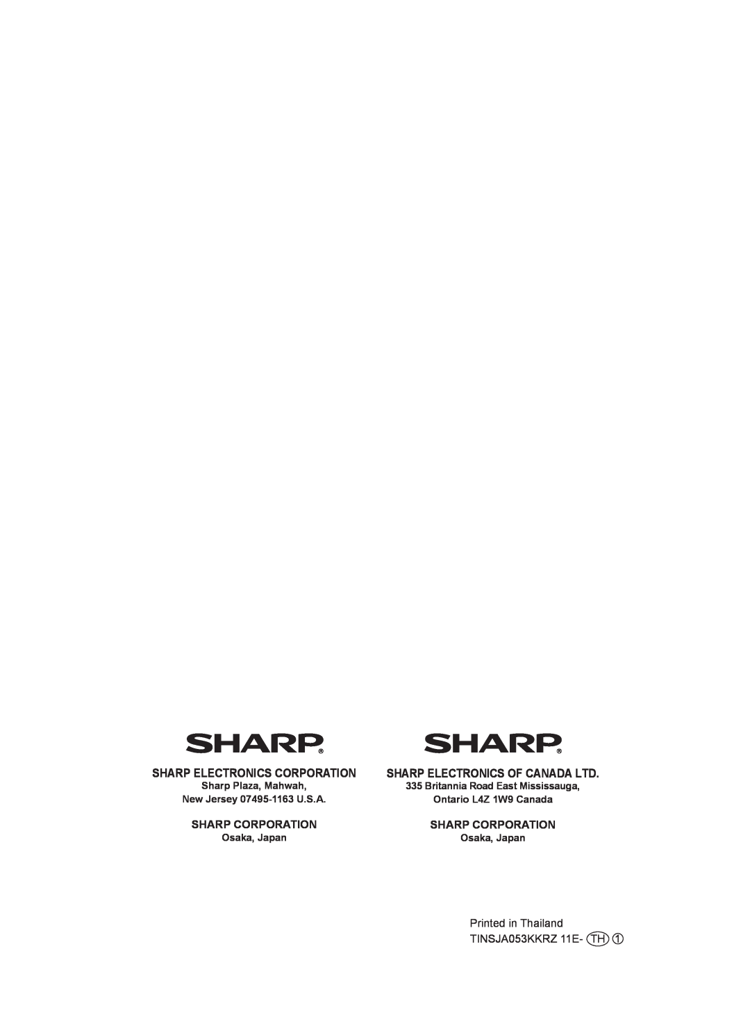 Sharp IG-CL15U Sharp Electronics Corporation, Sharp Corporation, Sharp Plaza, Mahwah, Ontario L4Z 1W9 Canada, Osaka, Japan 