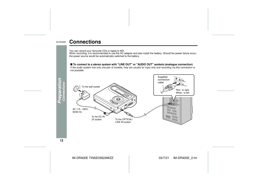 Sharp operation manual IM-DR400EConnections 