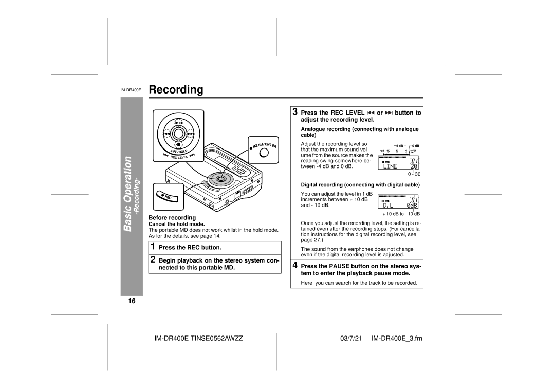 Sharp IM-DR400E operation manual Basic Operation -Recording, Before recording 