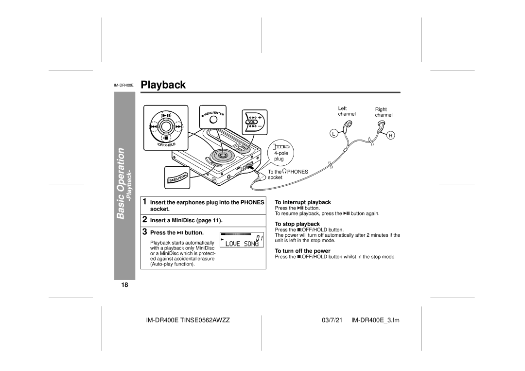 Sharp IM-DR400E operation manual Playback, To interrupt playback, To stop playback, To turn off the power 