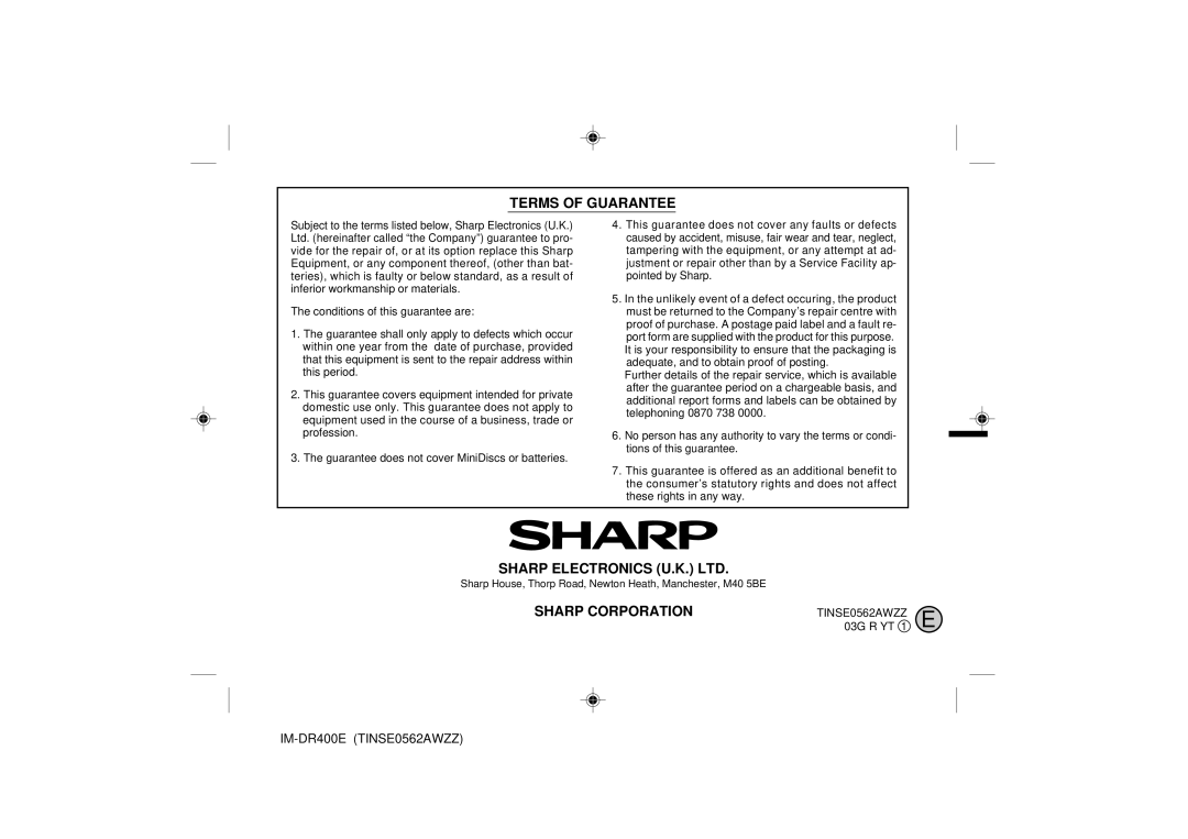 Sharp IM-DR400E operation manual Sharp Corporation 