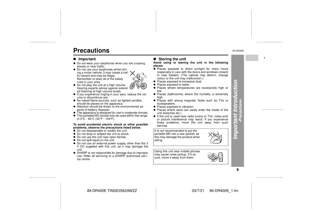 Sharp IM-DR400E operation manual Precautions, Storing the unit, Avoid using or leaving the unit in the following places 