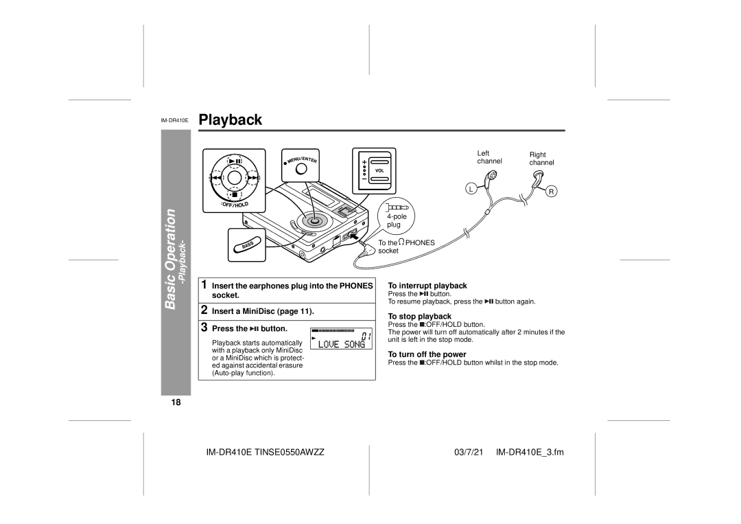 Sharp IM-DR410E operation manual Playback, To interrupt playback, To stop playback, To turn off the power 