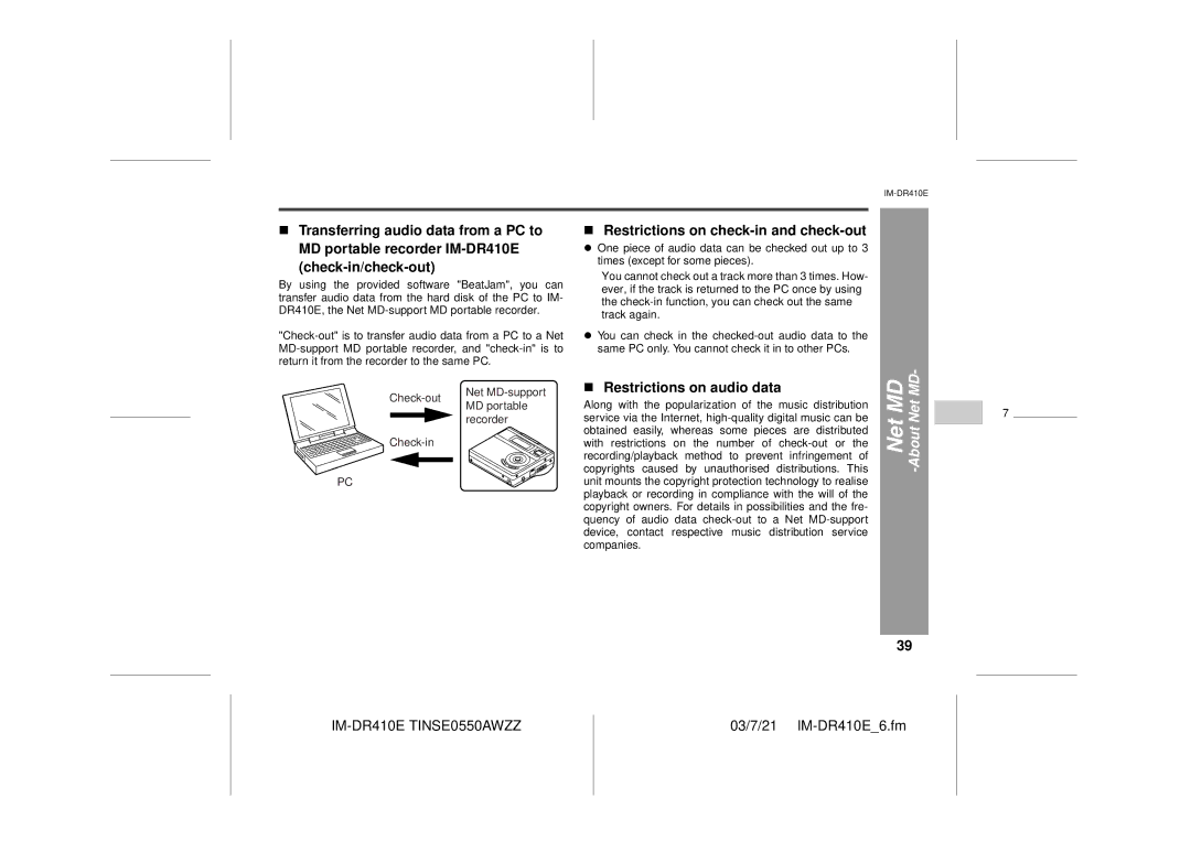 Sharp IM-DR410E operation manual Restrictions on check-in and check-out, Restrictions on audio data 