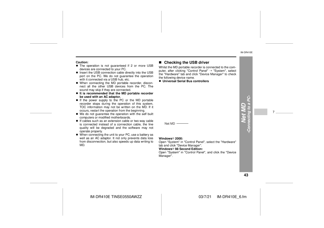 Sharp IM-DR410E operation manual Checking the USB driver, Connecting to a, Universal Serial Bus controllers, Windows 