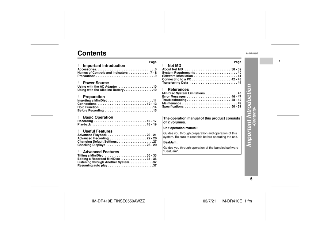 Sharp IM-DR410E operation manual Contents 