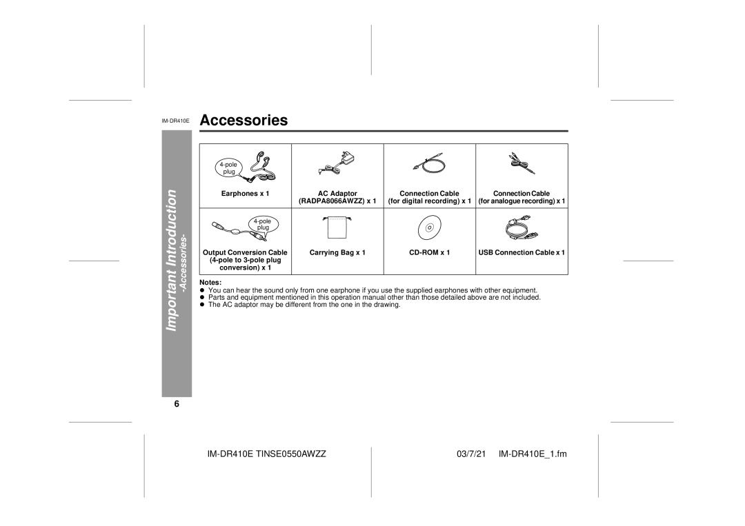 Sharp IM-DR410E operation manual Accessories 