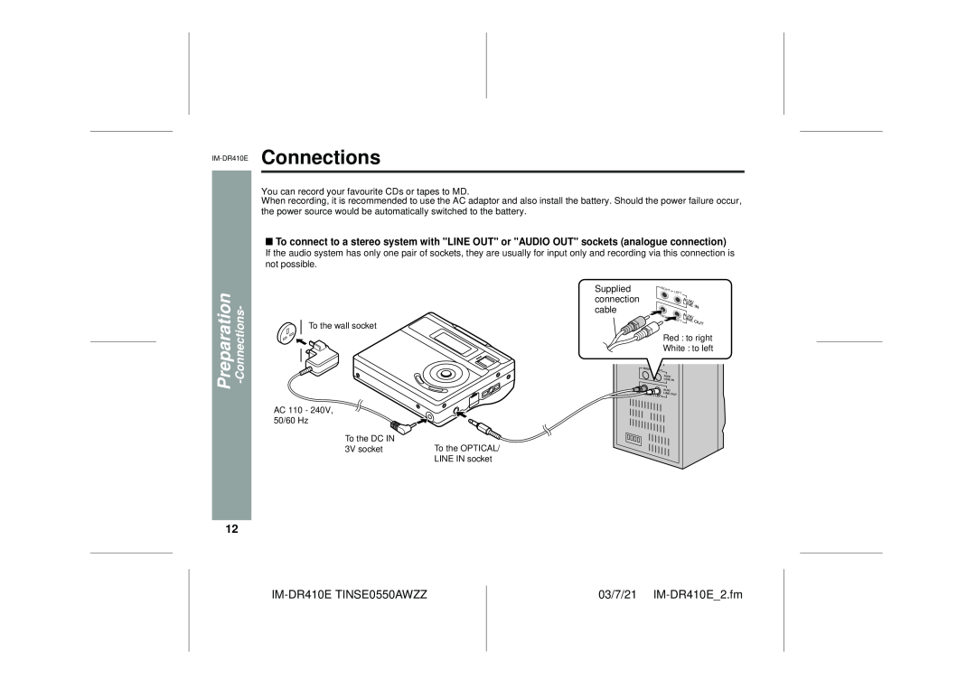 Sharp operation manual IM-DR410E Connections, Preparation, IM-DR410ETINSE0550AWZZ, 03/7/21 IM-DR410E 2.fm 