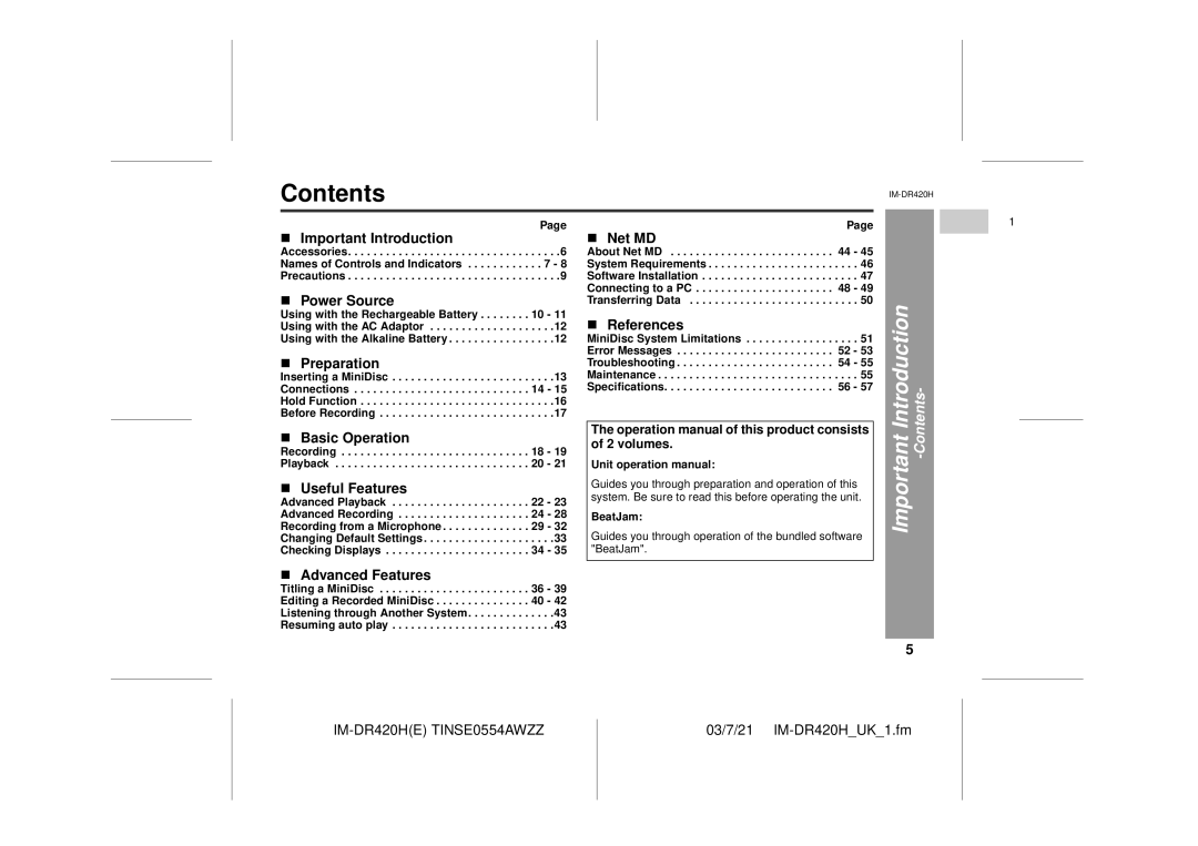 Sharp IM-DR420H operation manual Contents 