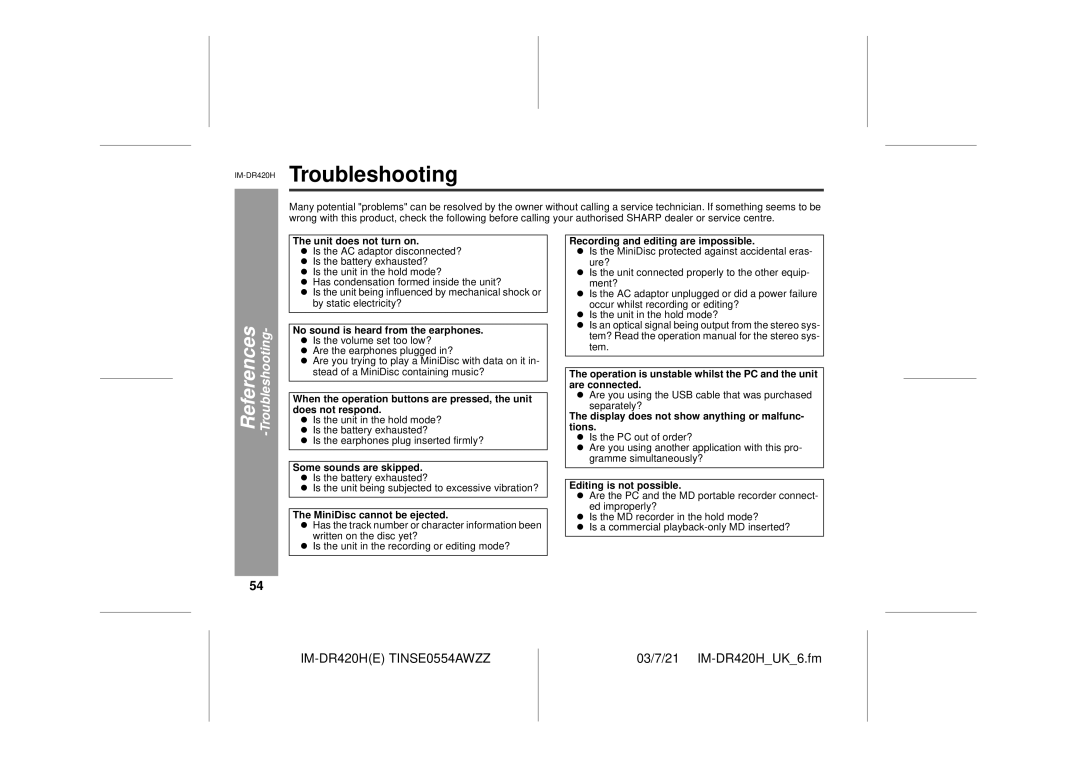 Sharp IM-DR420H operation manual Troubleshooting 