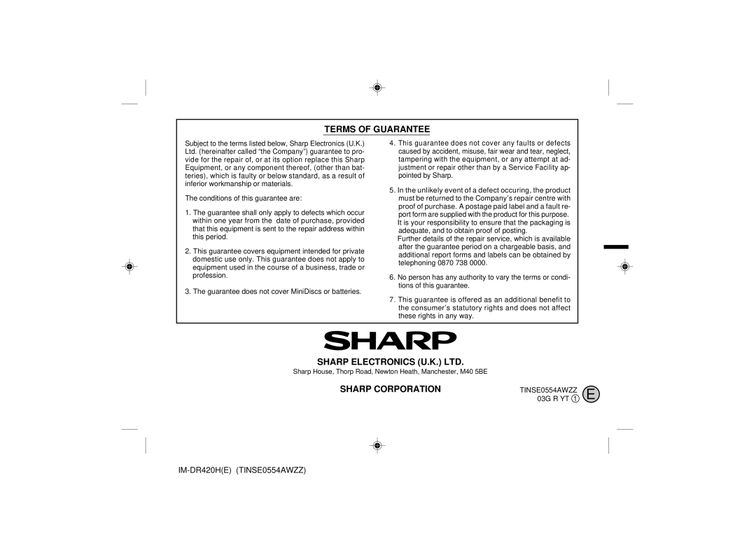 Sharp IM-DR420H operation manual Sharp Corporation 