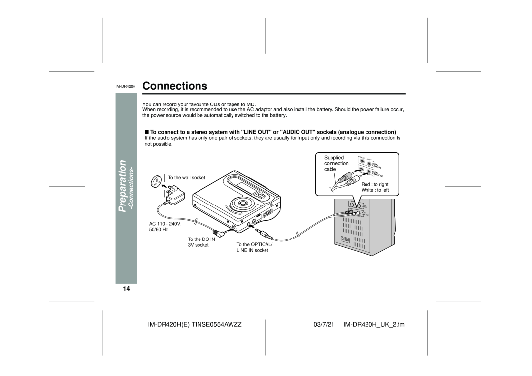 Sharp operation manual IM-DR420H Connections, Preparation, IM-DR420HETINSE0554AWZZ, 03/7/21 IM-DR420H UK 2.fm 