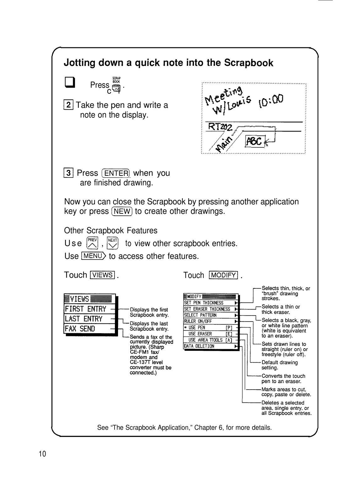 Sharp IQ-8920, IQ-8900 manual Jotting down a quick note into the Scrapbook, Touch p-j 