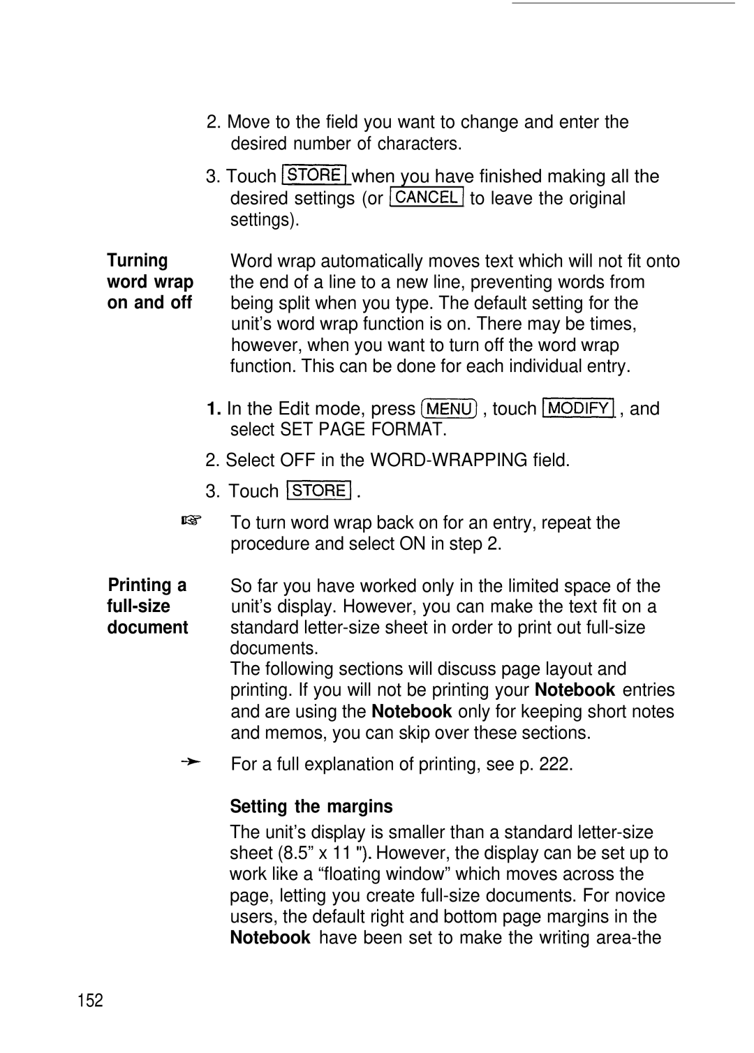 Sharp IQ-8920, IQ-8900 manual FFor a full explanation of printing, see p, Setting the margins, 152 