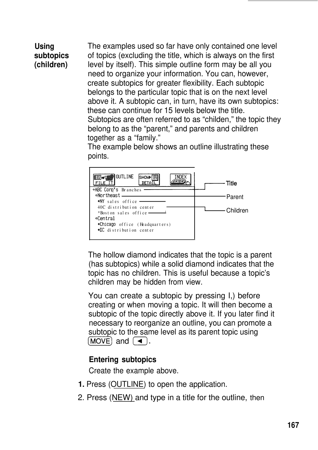 Sharp IQ-8900, IQ-8920 manual Entering subtopics, 167 