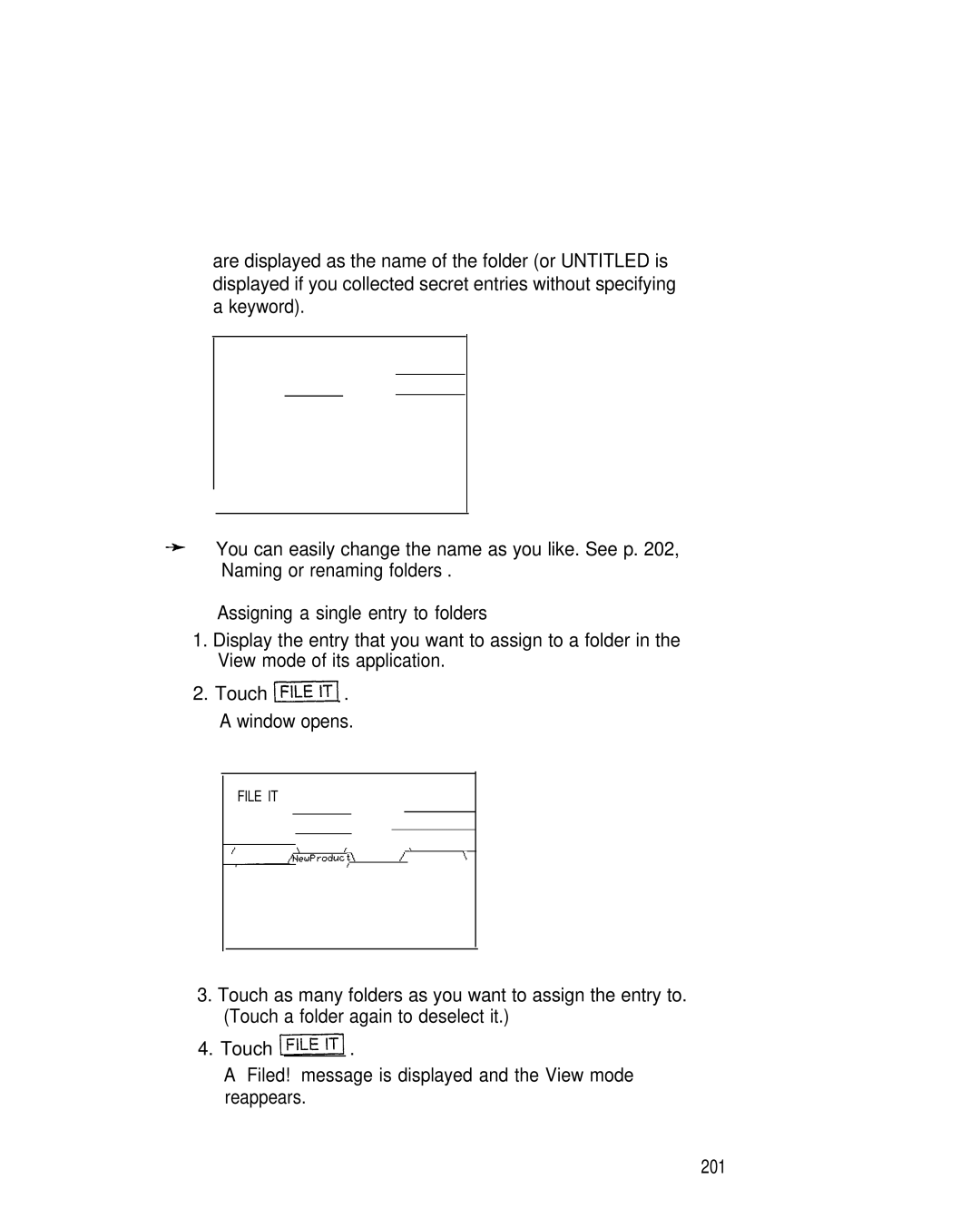 Sharp IQ-8900, IQ-8920 manual Assigning a single entry to folders, 201 