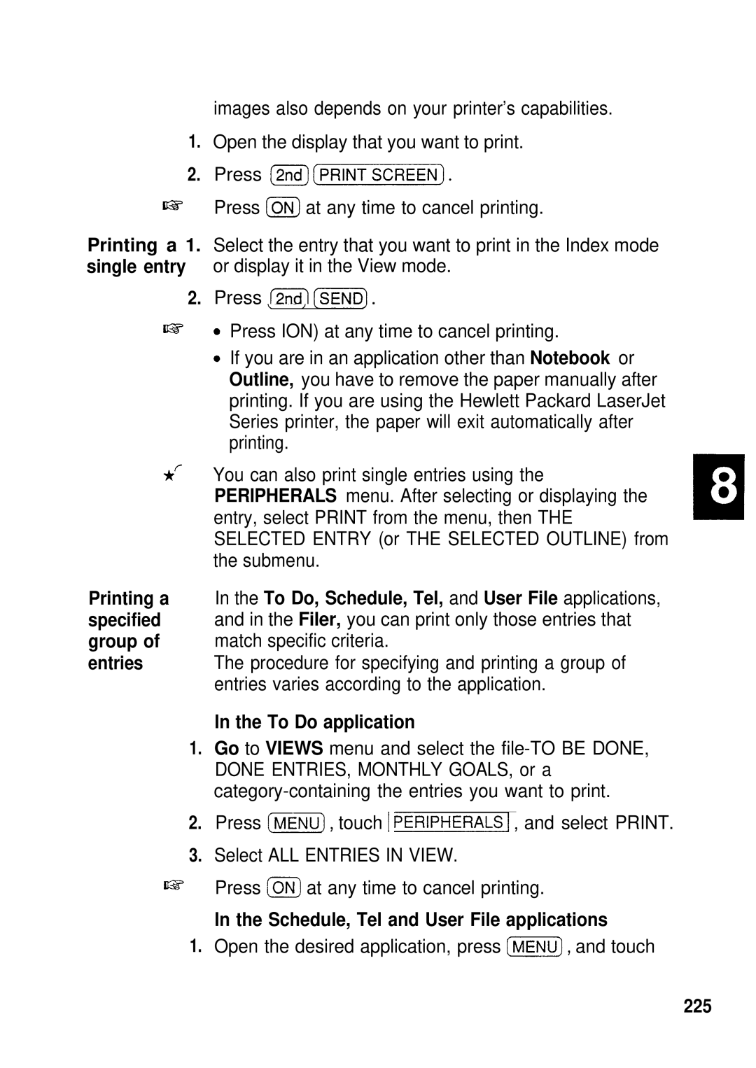 Sharp IQ-8900, IQ-8920 manual To Do application, Schedule, Tel and User File applications, 225 