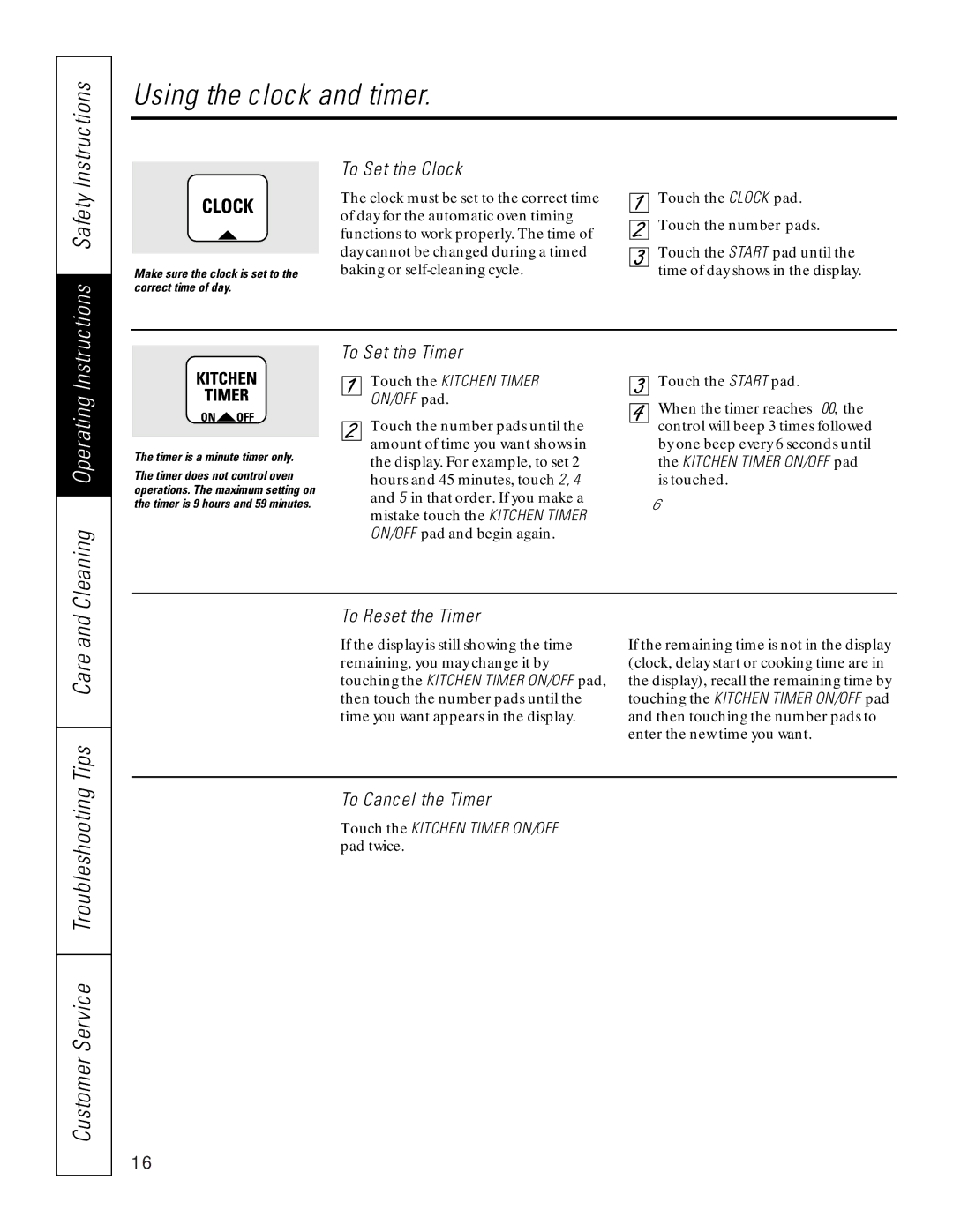 Sharp JBP85, JB940, JB960, JB965 owner manual Using the clock and timer, Cleaning Operating 