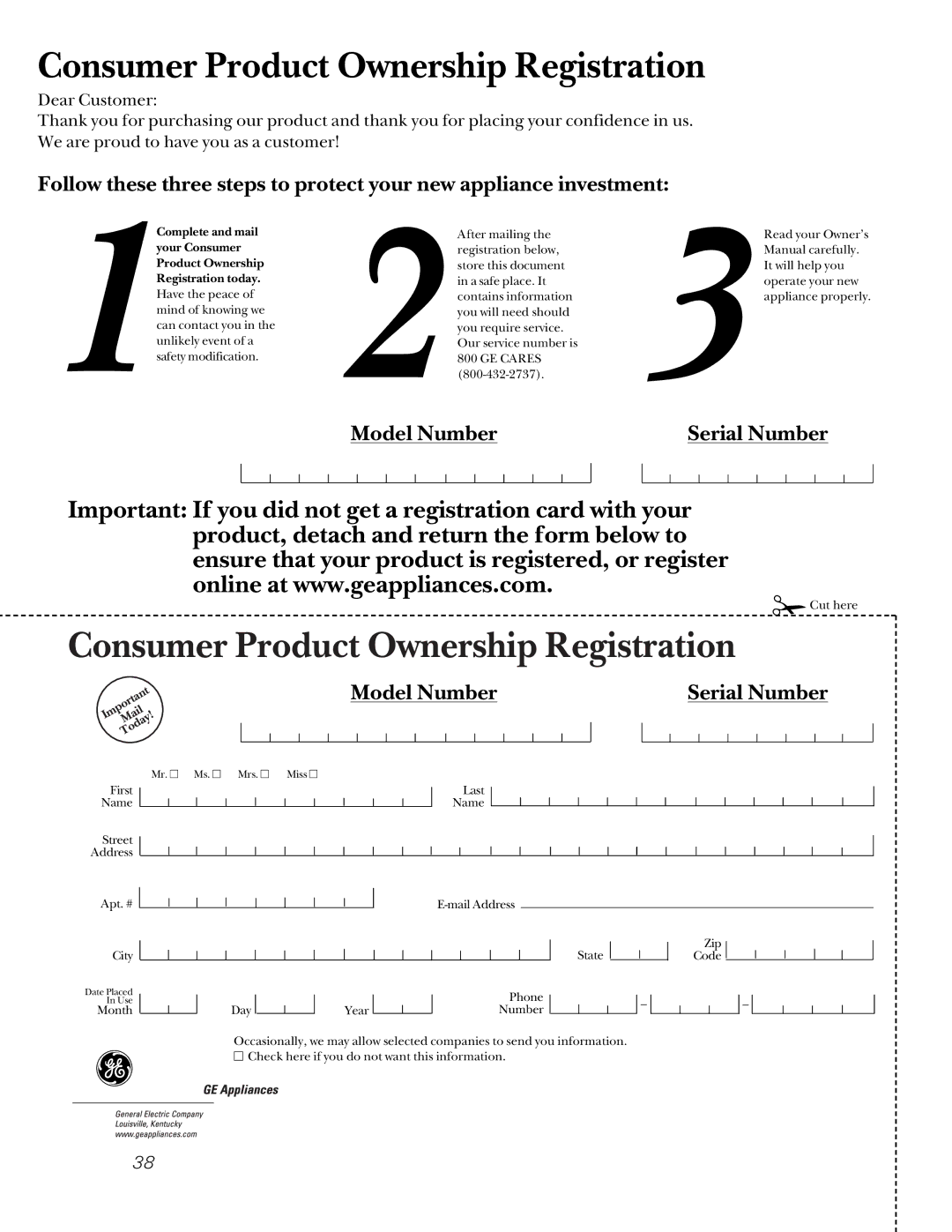 Sharp JB960, JBP85, JB940, JB965 owner manual Consumer Product Ownership Registration 