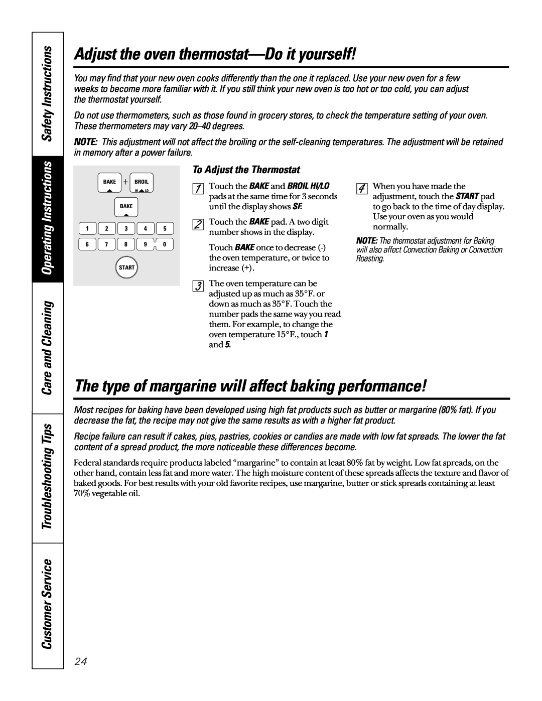 Sharp JBP85 Adjust the oven thermostat-Doit yourself, Safety Instructions, Customer Service Troubleshooting Tips Care 