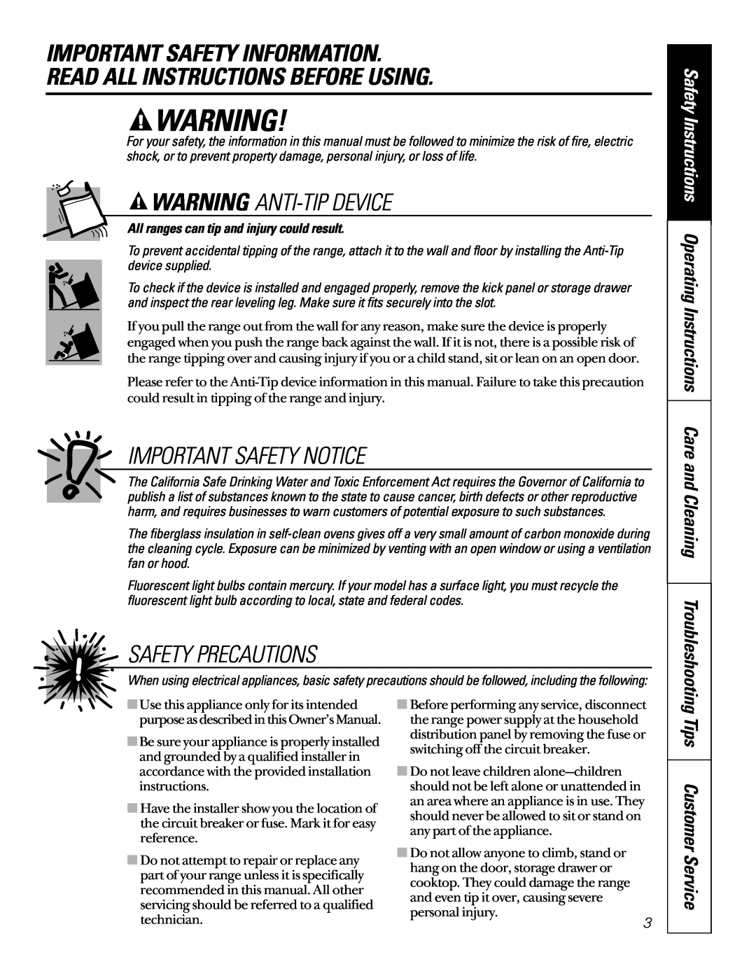 Sharp JB965 Important Safety Information, Read All Instructions Before Using, Warning Anti-Tipdevice, Safety Precautions 