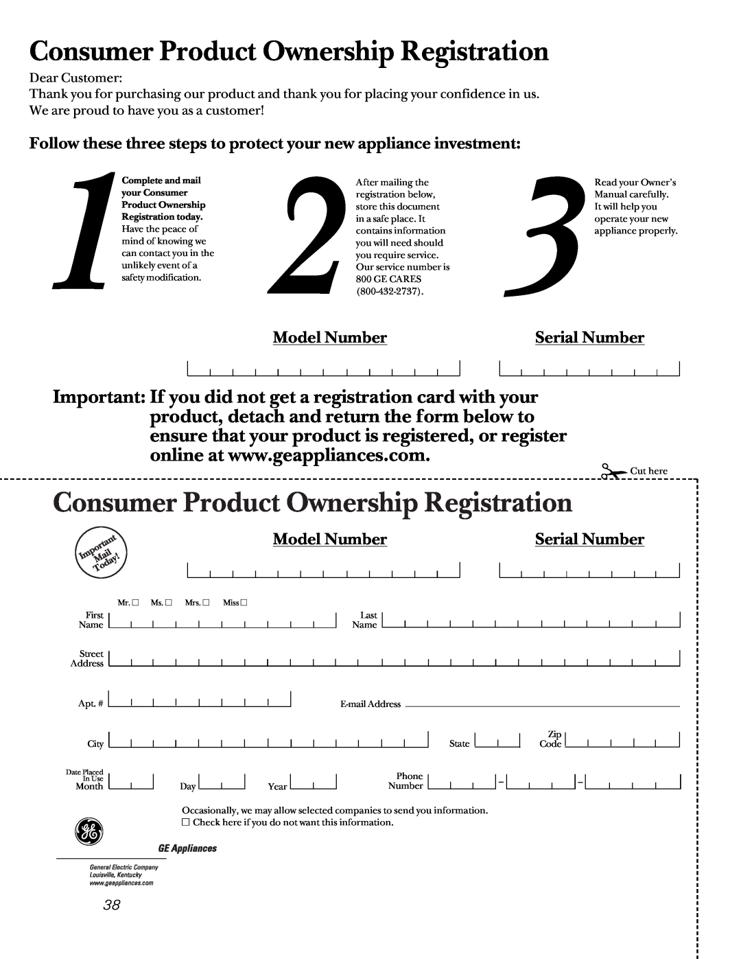 Sharp JB960, JBP85, JB940, JB965 owner manual Model Number, Serial Number, Consumer Product Ownership Registration 