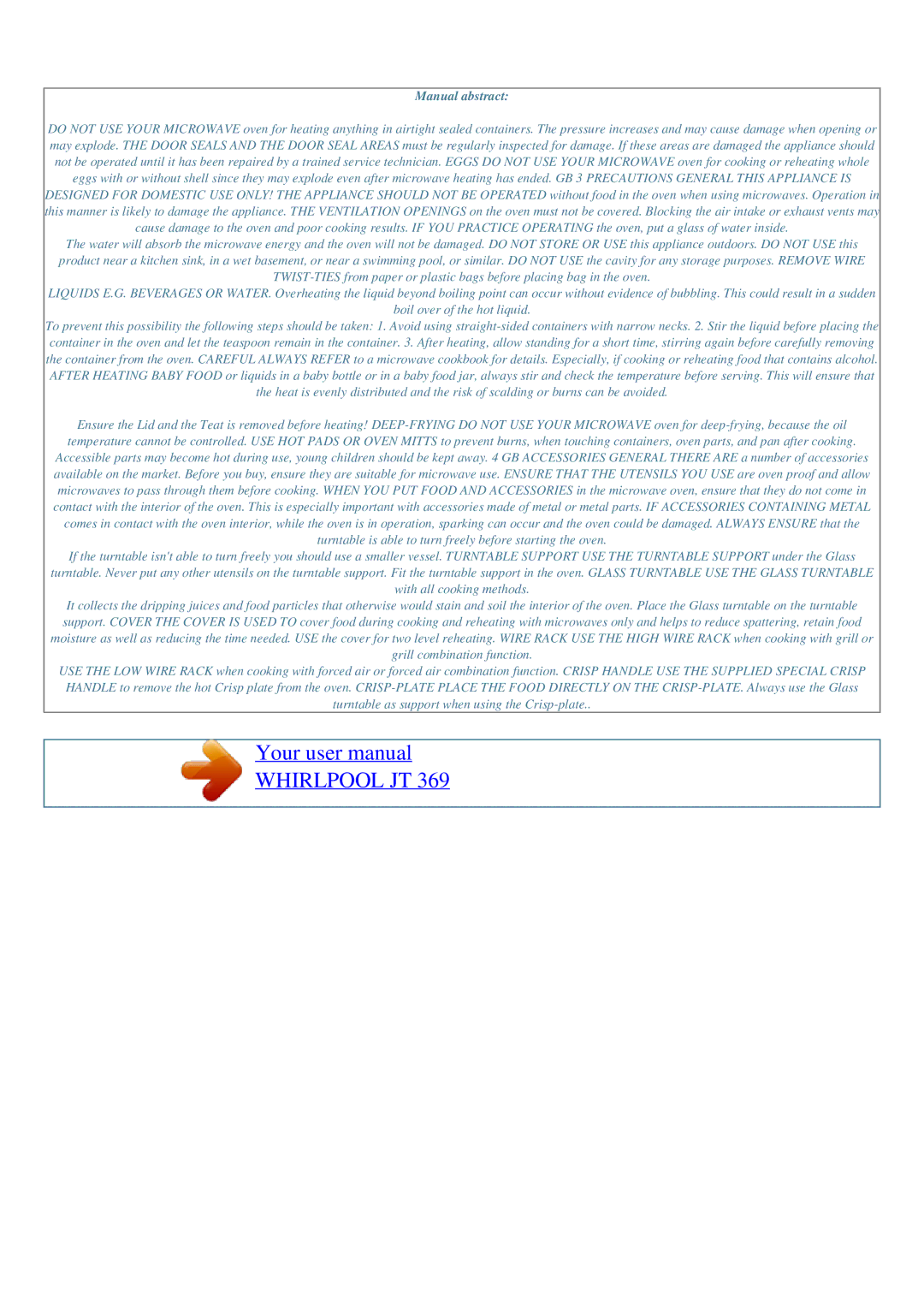 Sharp JT 369 user manual Manual abstract