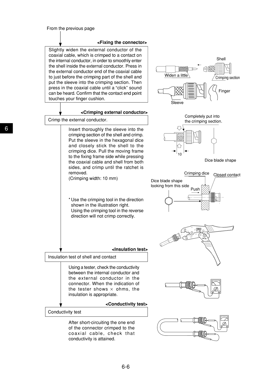 Sharp JW-21MN manual Fixing the connector, Insulation test, Conductivity test 