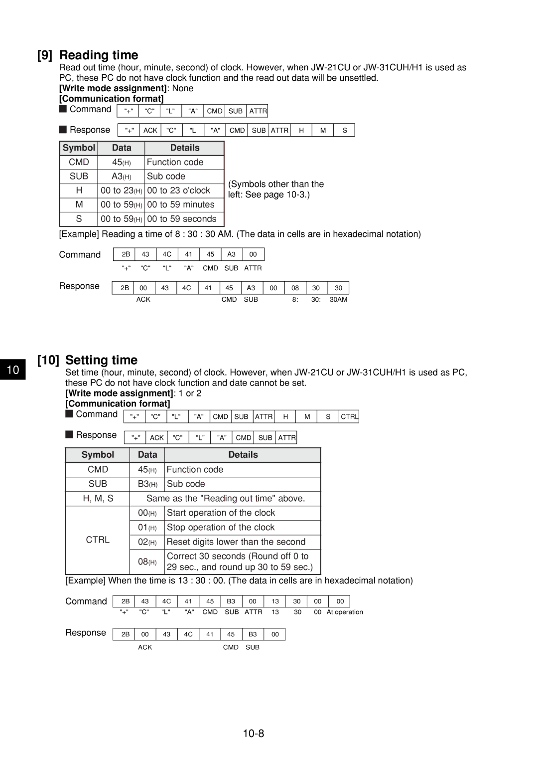 Sharp JW-21MN manual Reading time, Setting time, 10-8 