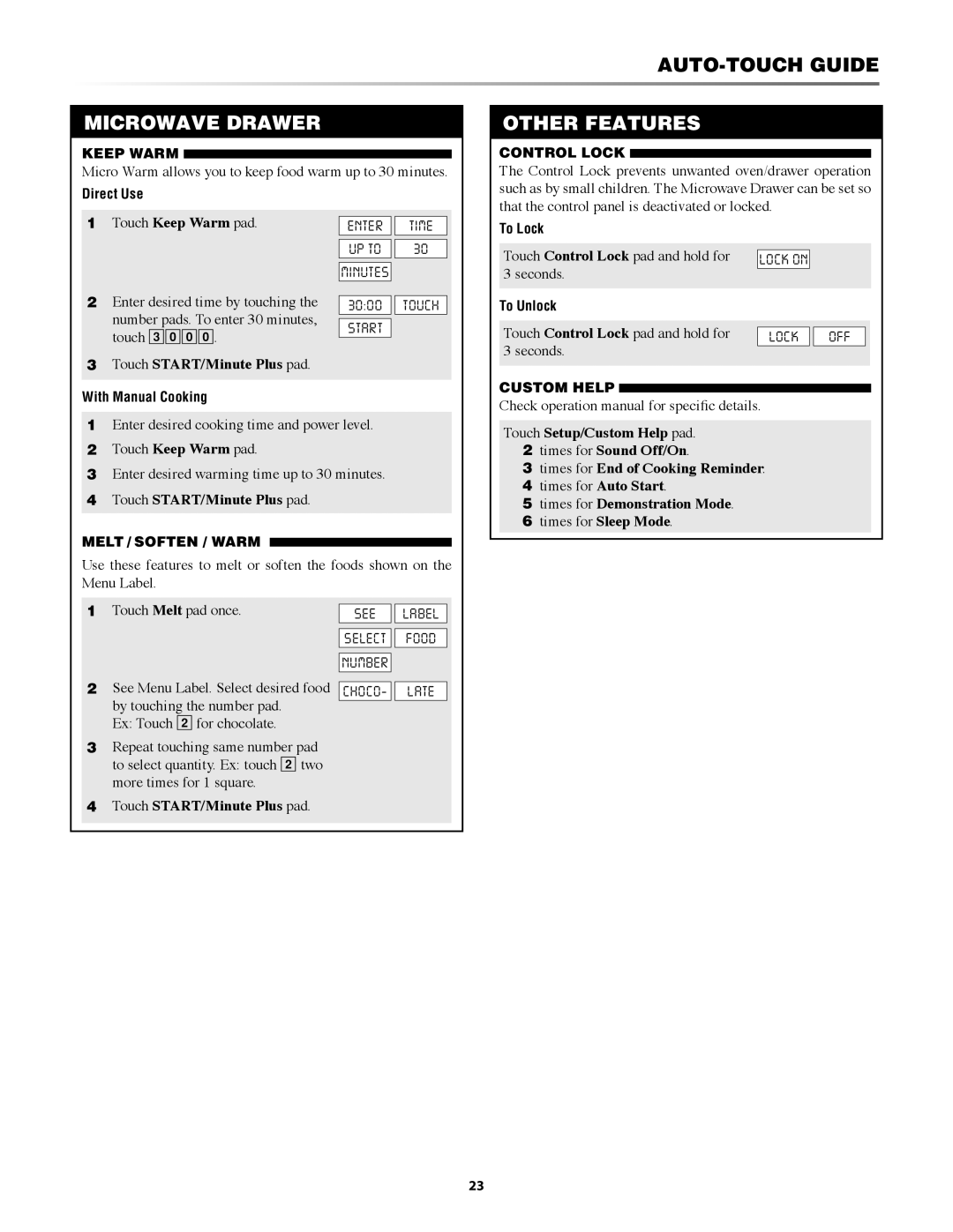 Sharp KB-6524P, KB-6525P operation manual Auto-Touch Guide, Touch Keep Warm pad, Times for Demonstration Mode 