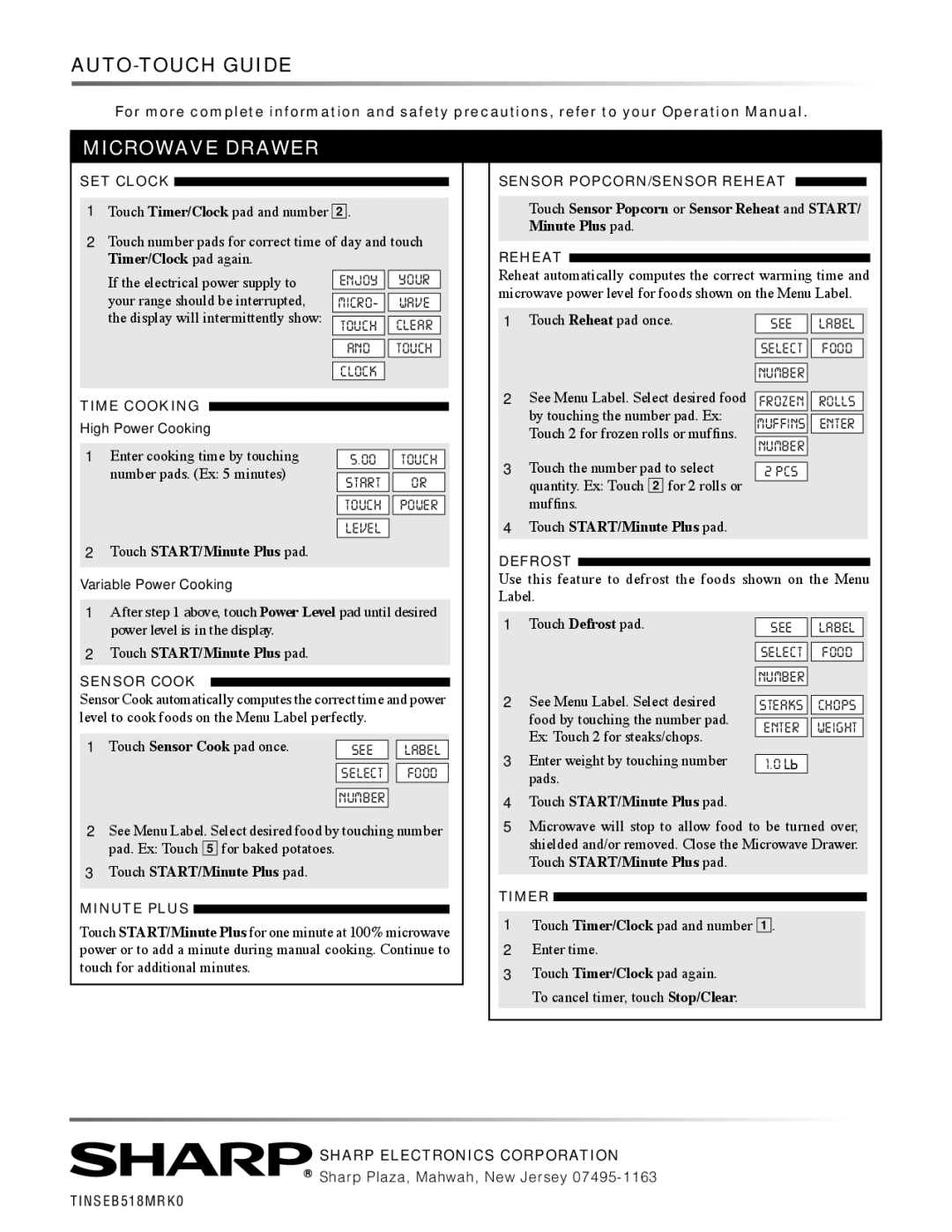 Sharp KB-6525P, KB-6524P operation manual Touch Reheat pad once, See Menu Label. Select desired food 