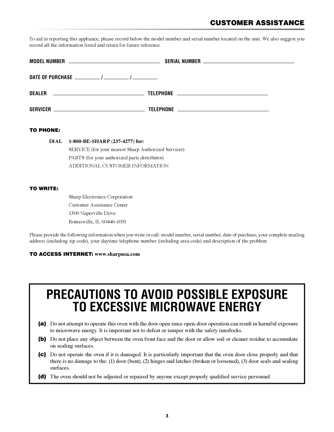 Sharp KB-6524P, KB-6525P operation manual Customer Assistance, Sharp Electronics Corporation 