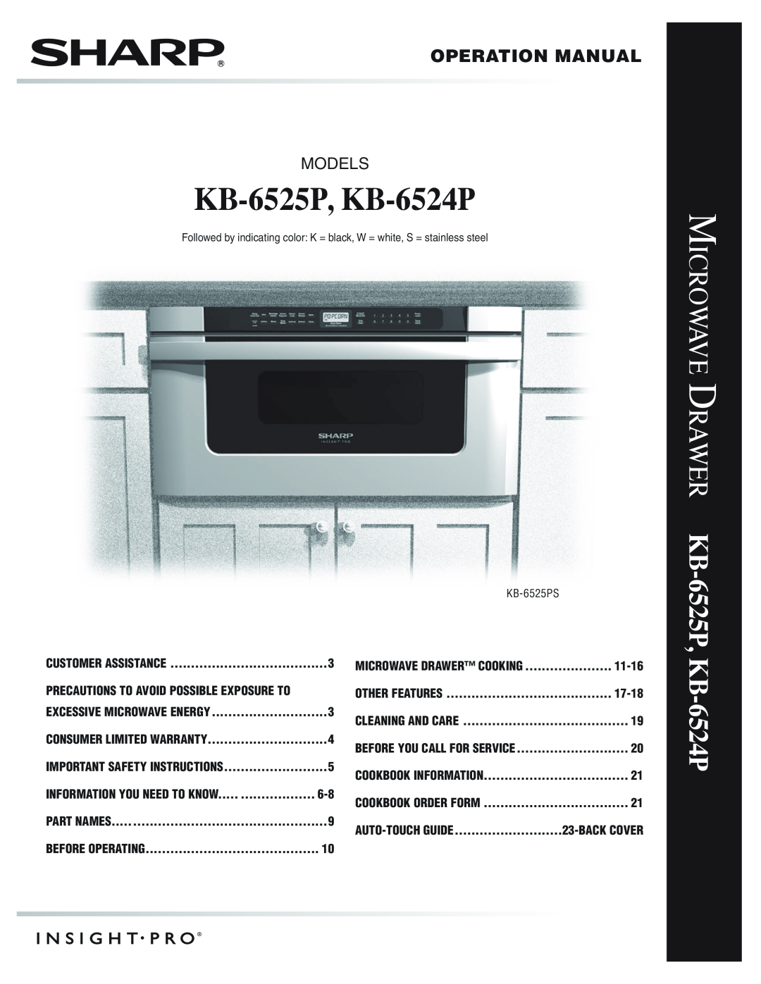 Sharp KB6525PW operation manual KB-6525P, KB-6524P, Microwave Drawer KB-6525P, Operation Manual, ModelS, before operating 