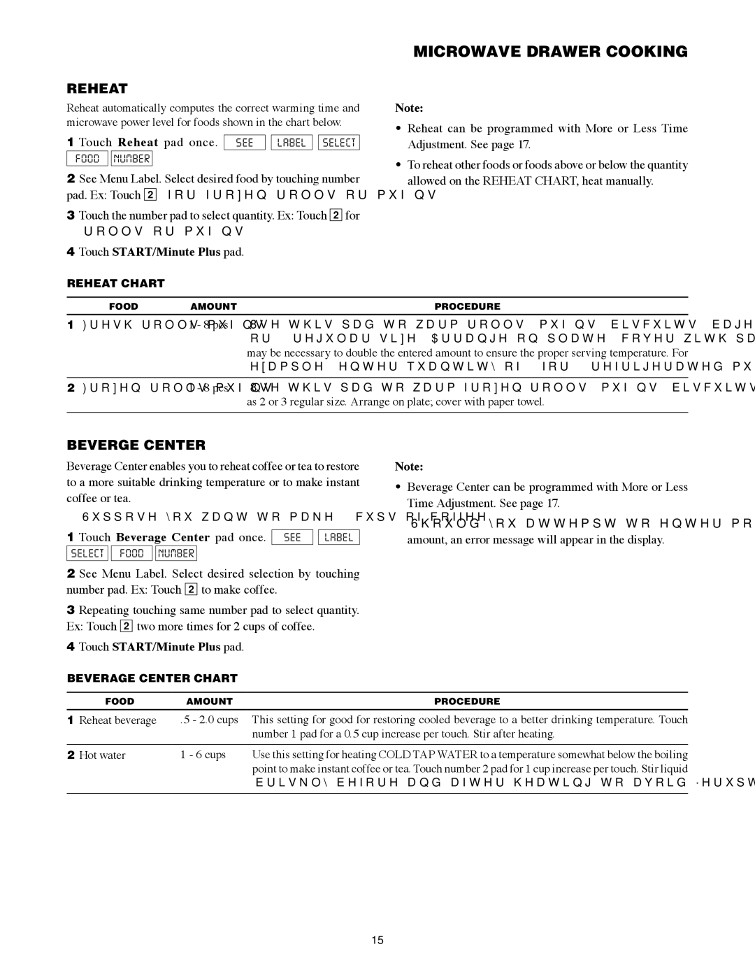 Sharp KB6525PW, KB6524PW, KB-6525PS, KB6525PK, KB-6524PS, KB6524PK operation manual Reheat, Beverge Center 