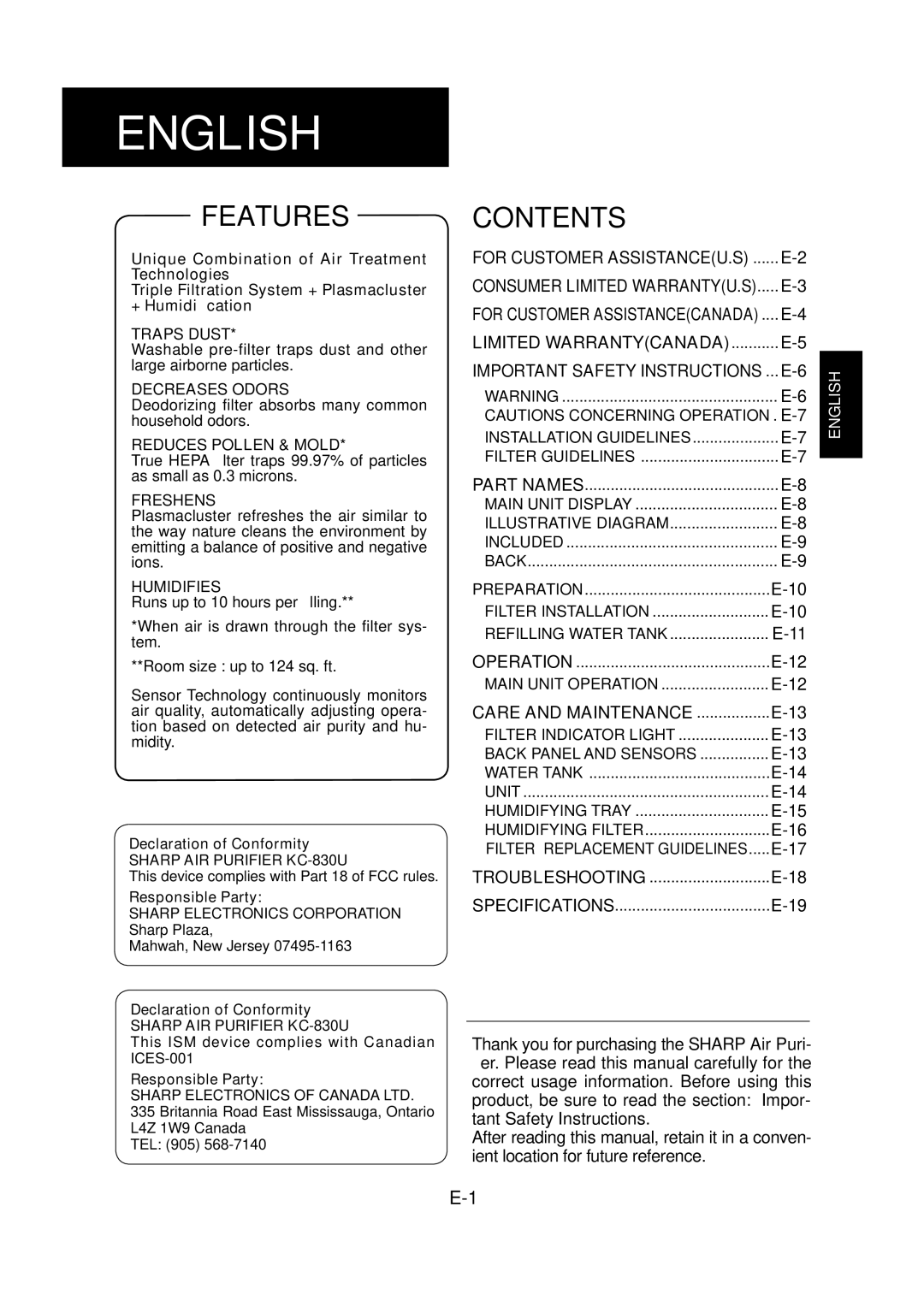 Sharp KC-830U operation manual English 