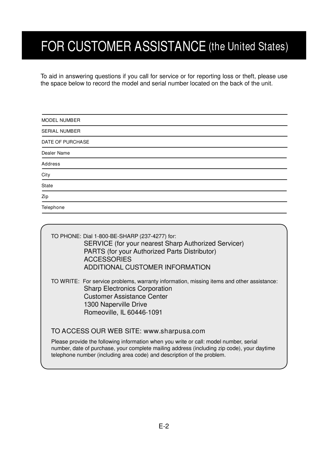 Sharp KC-830U operation manual For Customer Assistance the United States 