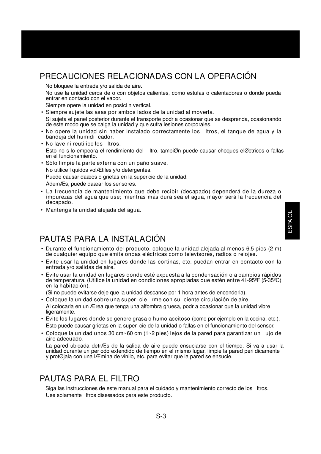 Sharp KC-830U Precauciones Relacionadas CON LA Operación, Pautas Para LA Instalación, Pautas Para EL Filtro 