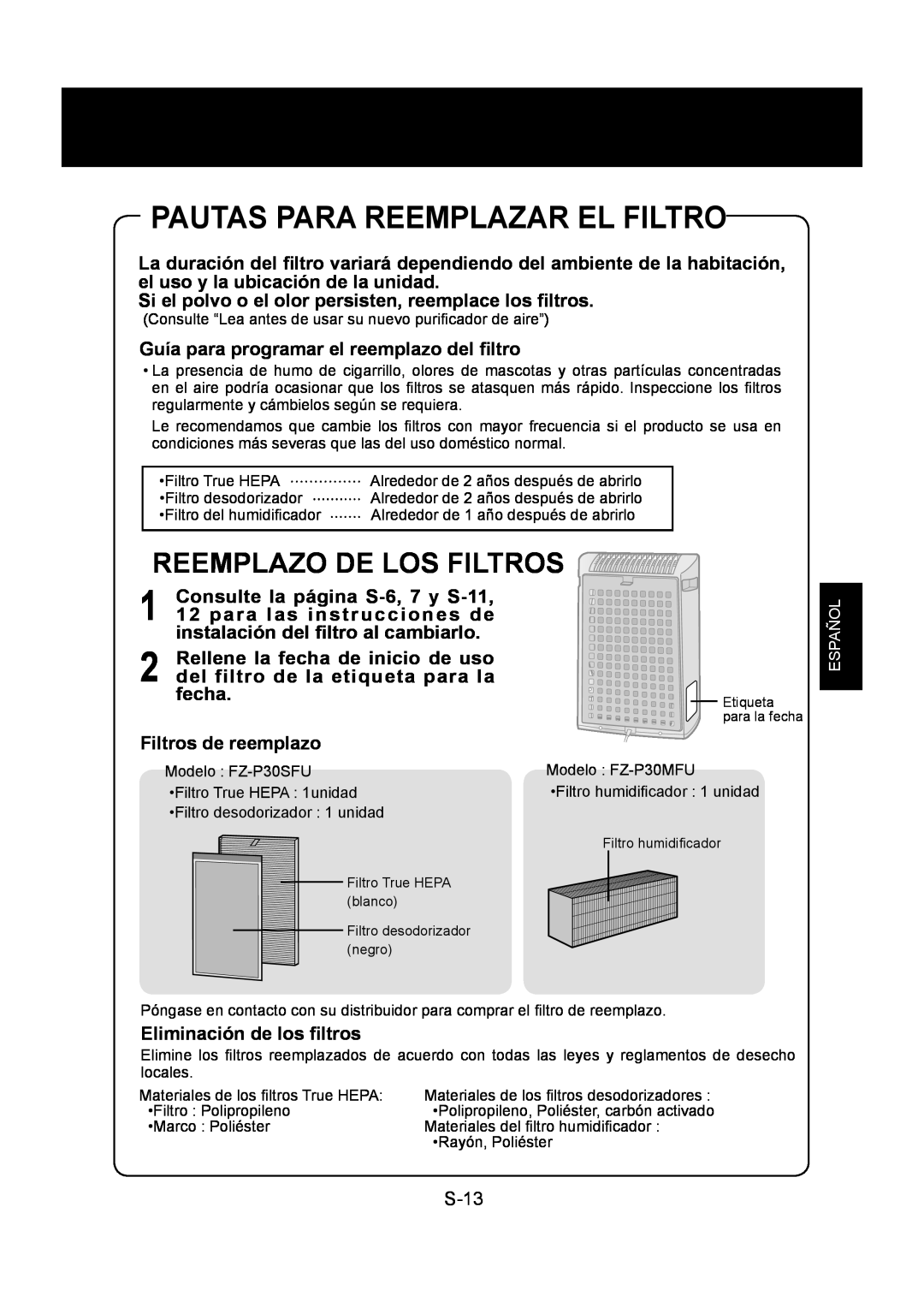 Sharp KC-830U operation manual Pautas Para Reemplazar El Filtro, Reemplazo De Los Filtros 