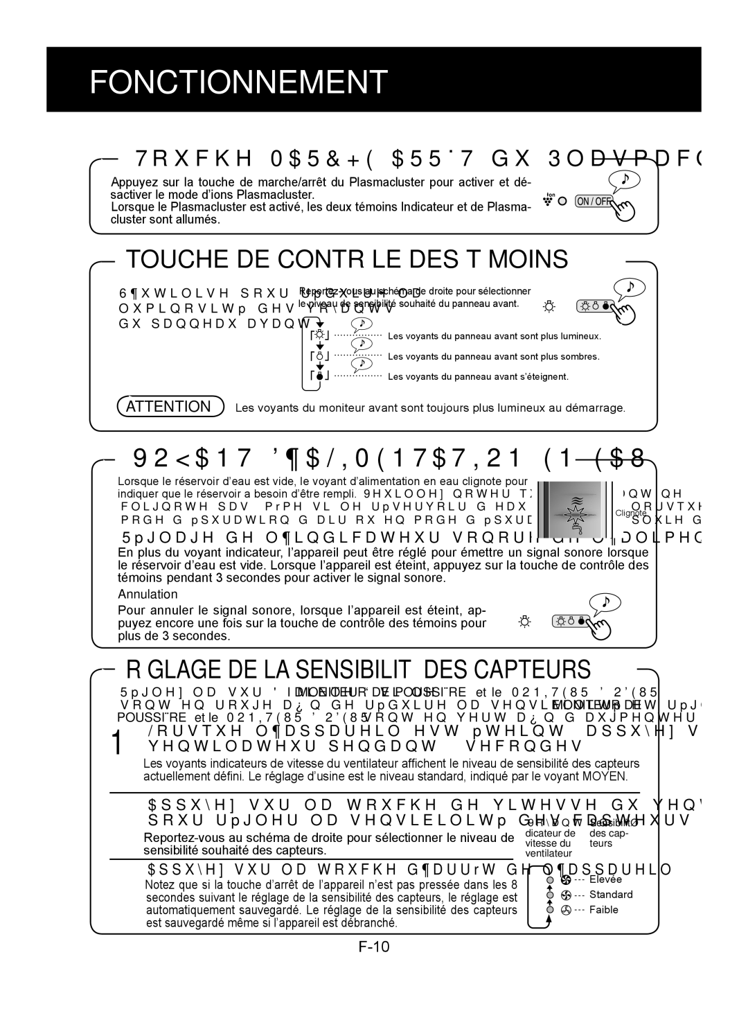 Sharp KC-850E, KC-840E Voyant D’ALIMENTATION EN EAU, Réglage de l’indicateur sonore de l’alimentation en eau, Annulation 